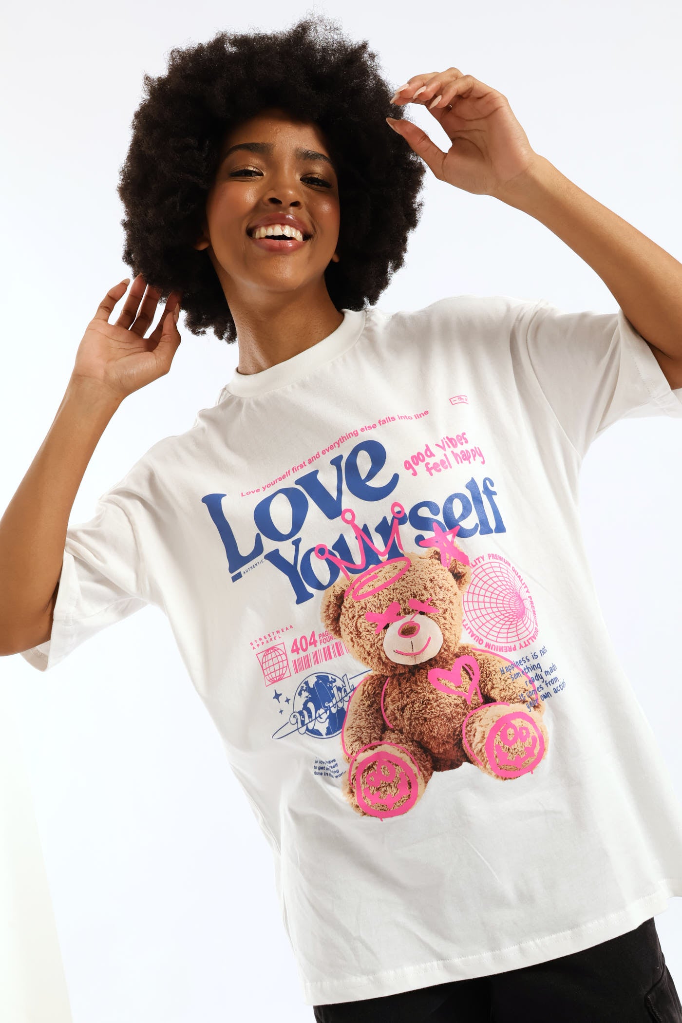 Ladies Oversized Love Yourself Teddy Tee - White – Edgars
