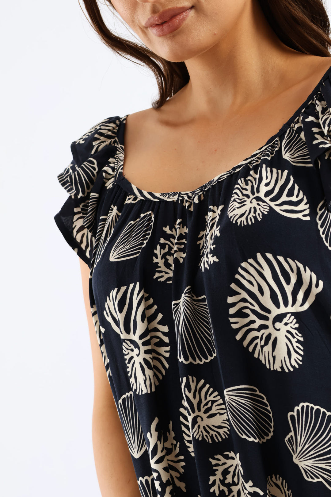 Double Frill Sleeve Babydoll Shift Mini Dress - Ink