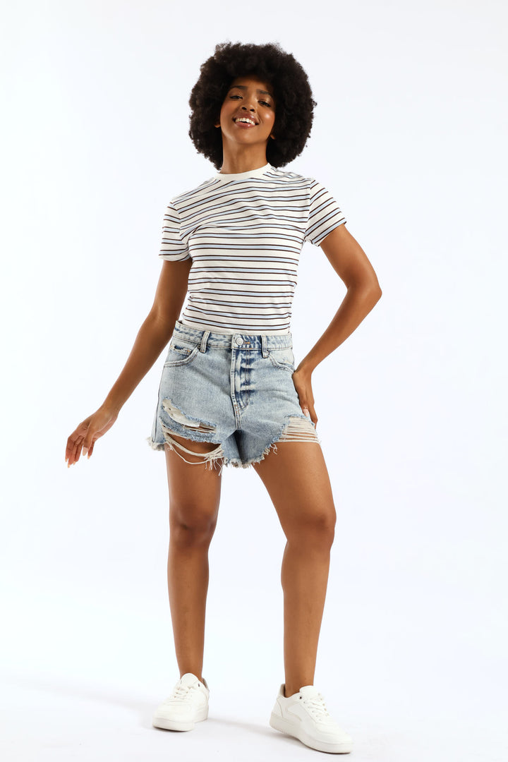 Abraised Denim Cheeky Short - Salty Light Wash