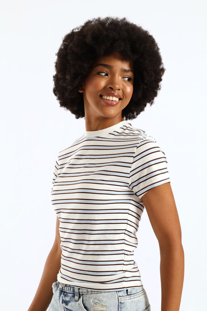 Yarn Dye Stripe Tee - Cream
