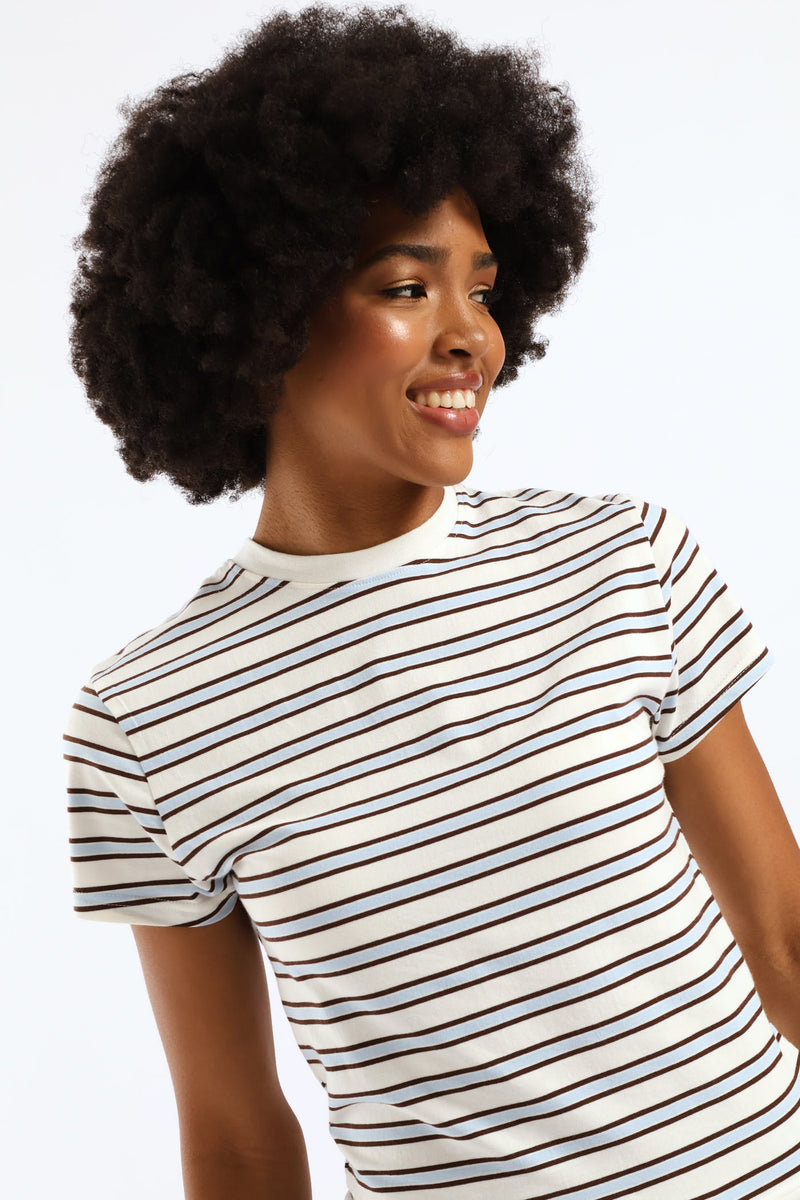 Yarn Dye Stripe Tee - Cream