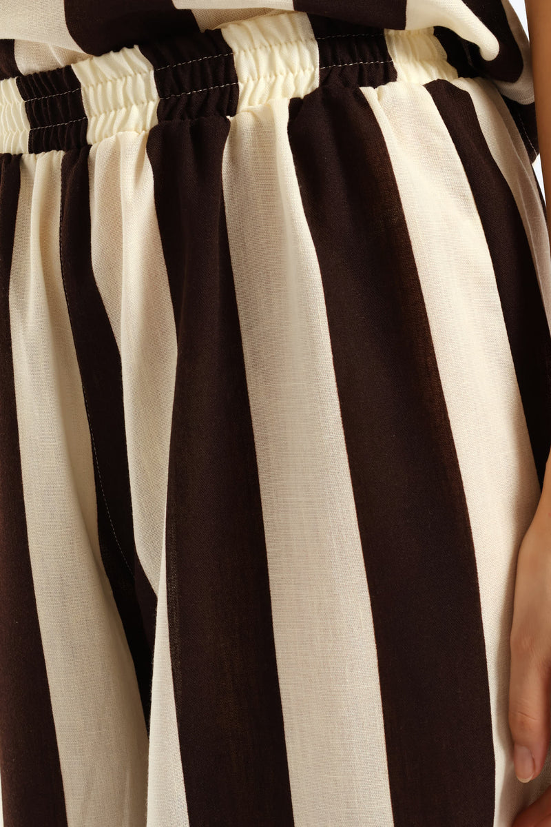 Elasticated Tie-Front Pull-On Bold Stripe Culotte Pant - Cream/Chocolate