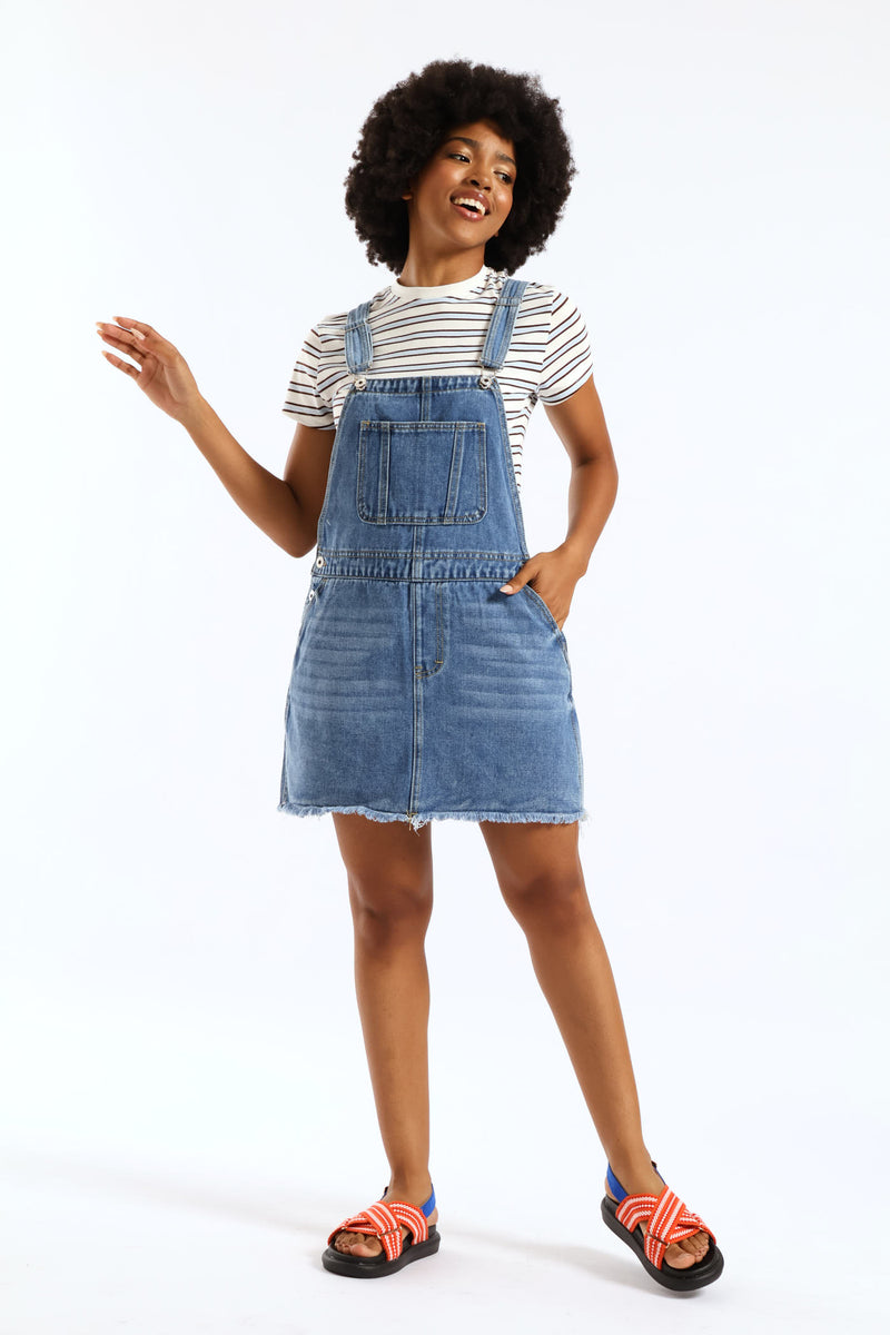 Denim Pinafore Dress - Salty Mid Wash