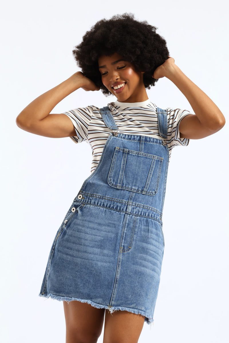 Denim Pinafore Dress - Salty Mid Wash