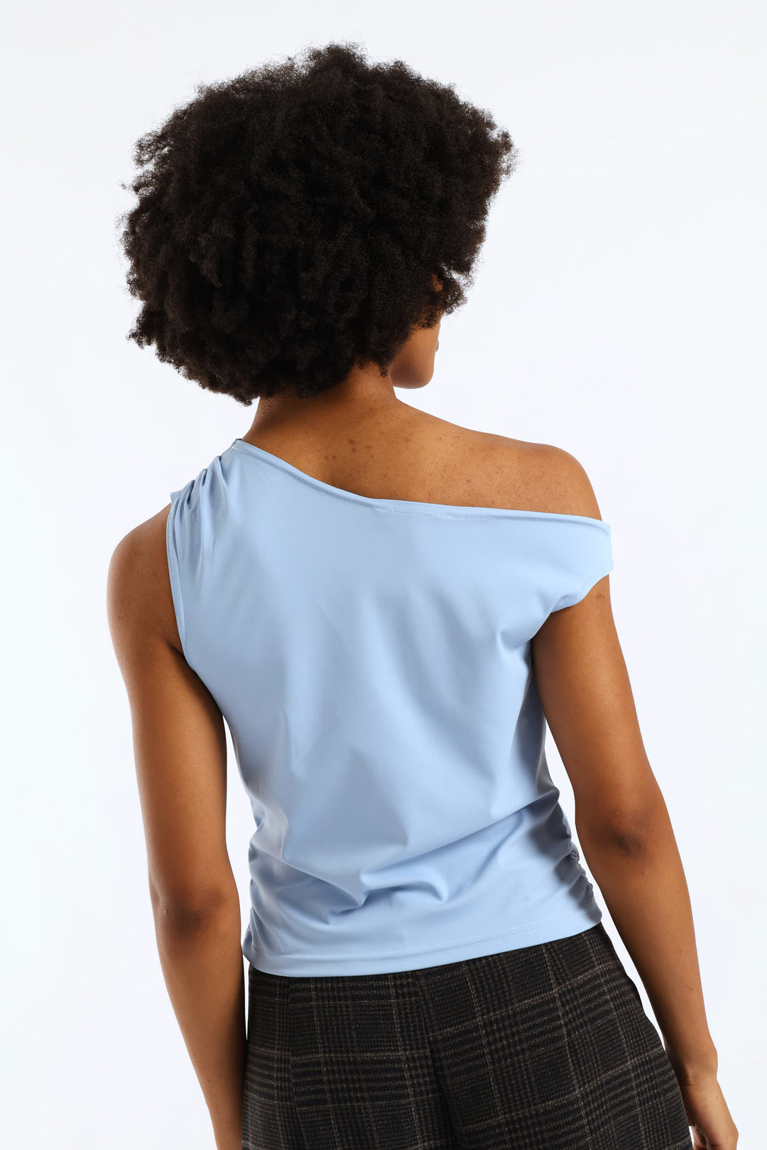 Asymmetrical Ruche Detail Top - Light Blue