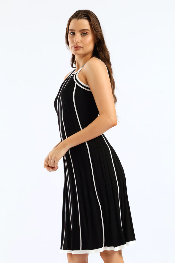 Skater Constrast Knitwear Dress - Black/White