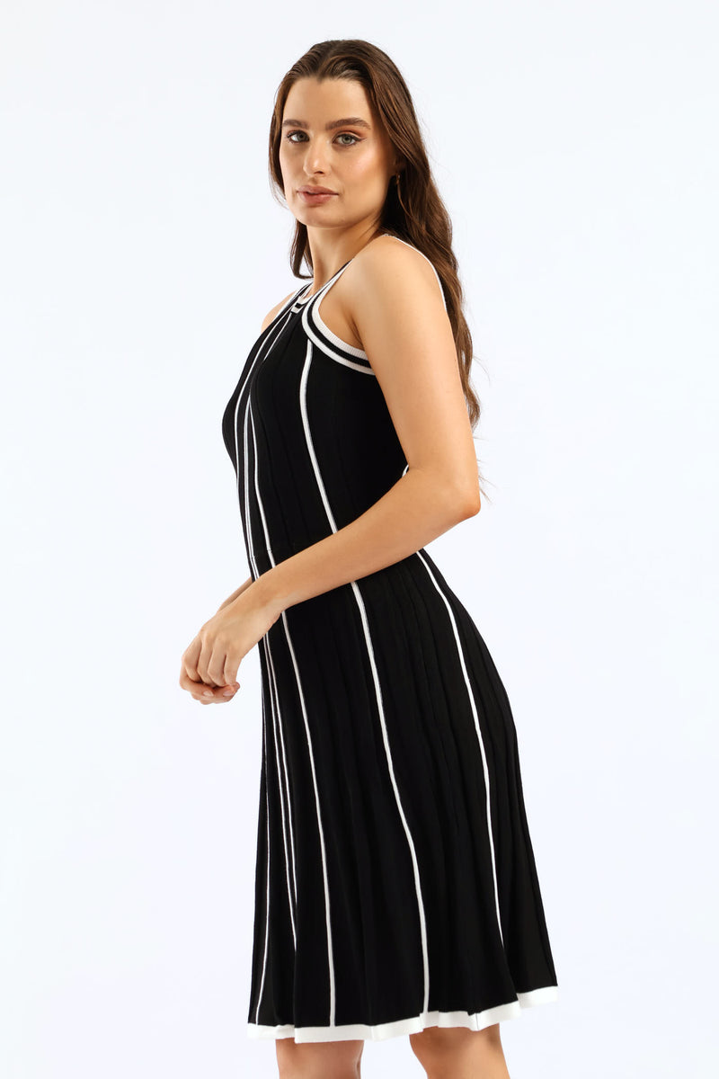 Skater Constrast Knitwear Dress - Black/White