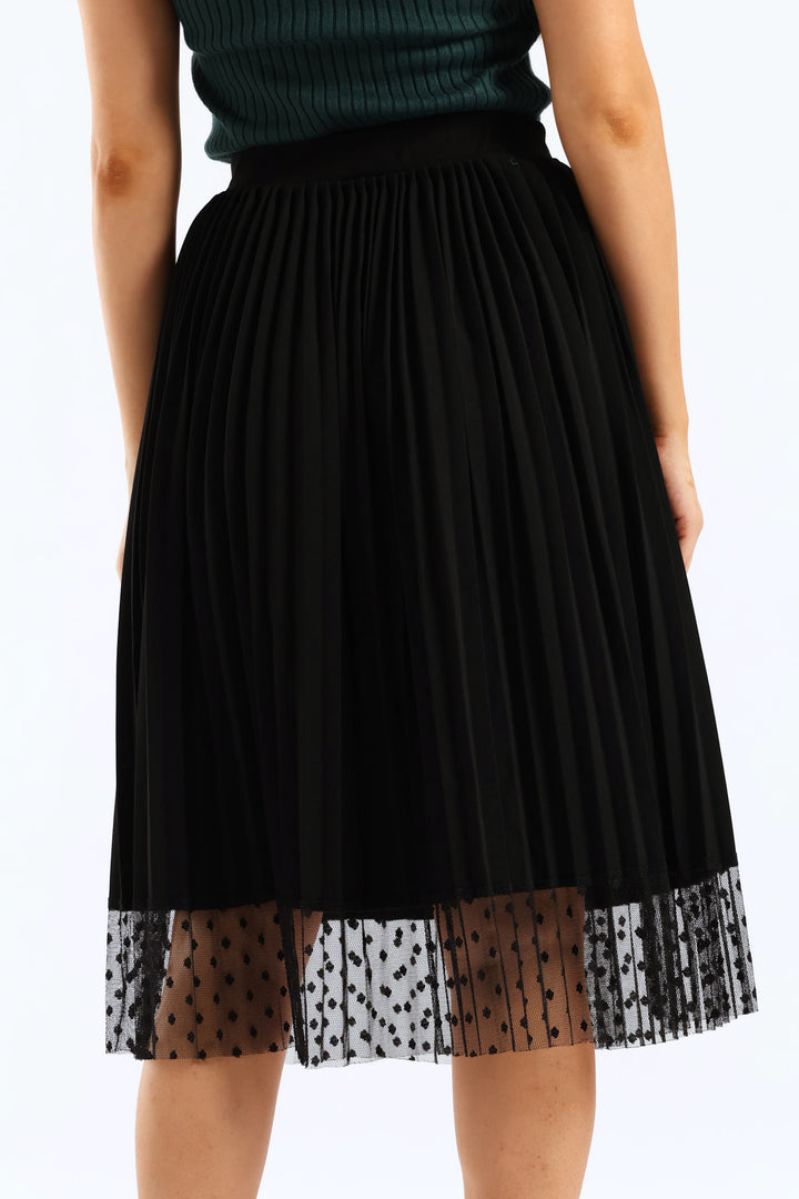 Pleated Combo Midi Skirt - Black
