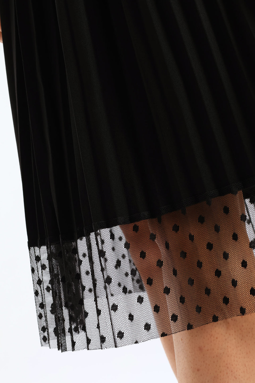 Pleated Combo Midi Skirt - Black