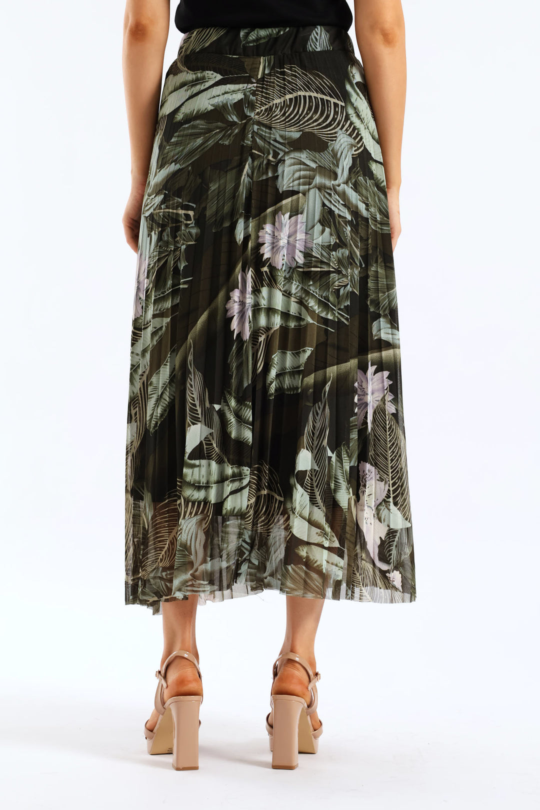 Tie Dye Pleated Mesh Midi Skirt - Dark Green