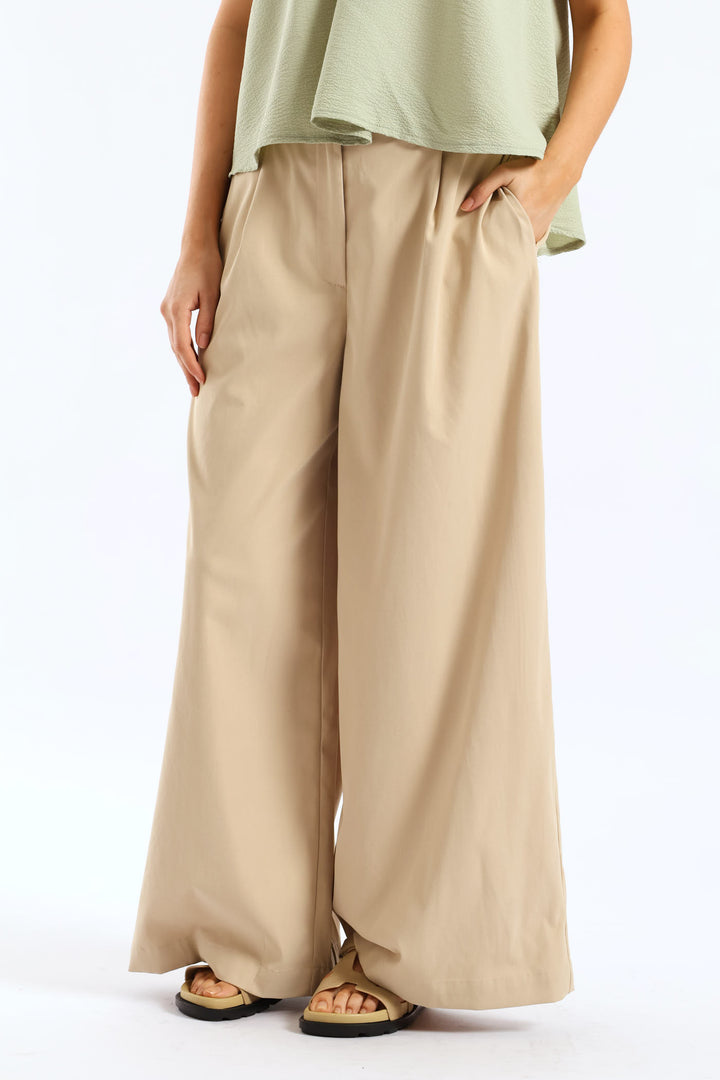 Pleat Detail Chino Palazzo Trouser - Light Stone