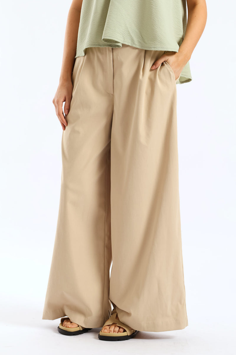 Pleat Detail Chino Palazzo Trouser - Light Stone