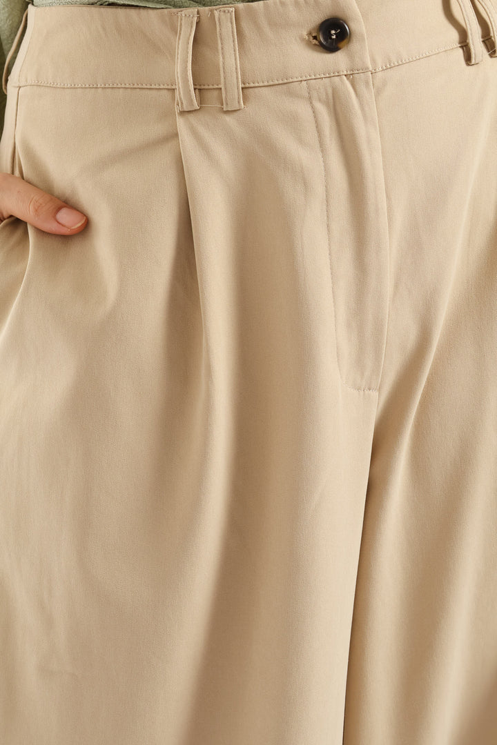 Pleat Detail Chino Palazzo Trouser - Light Stone