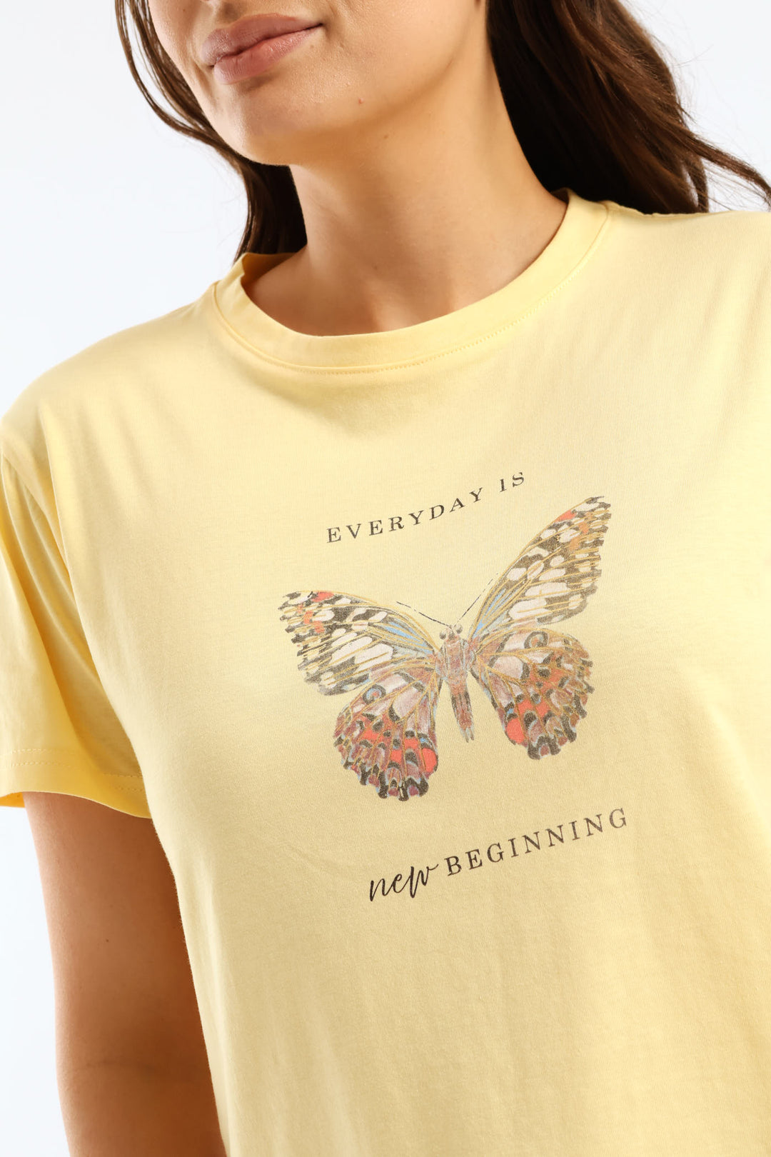 Butterfly Foil Regular Tee - Light Yellow