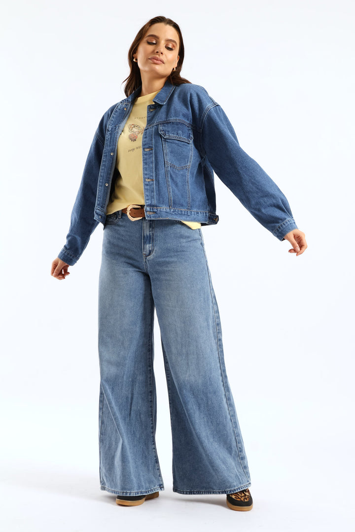 Panelled Denim Trucker Jacket - Medium Wash