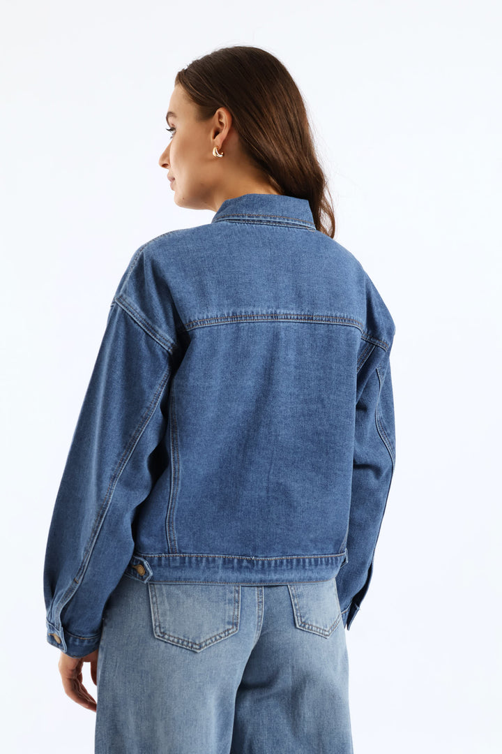 Panelled Denim Trucker Jacket - Medium Wash