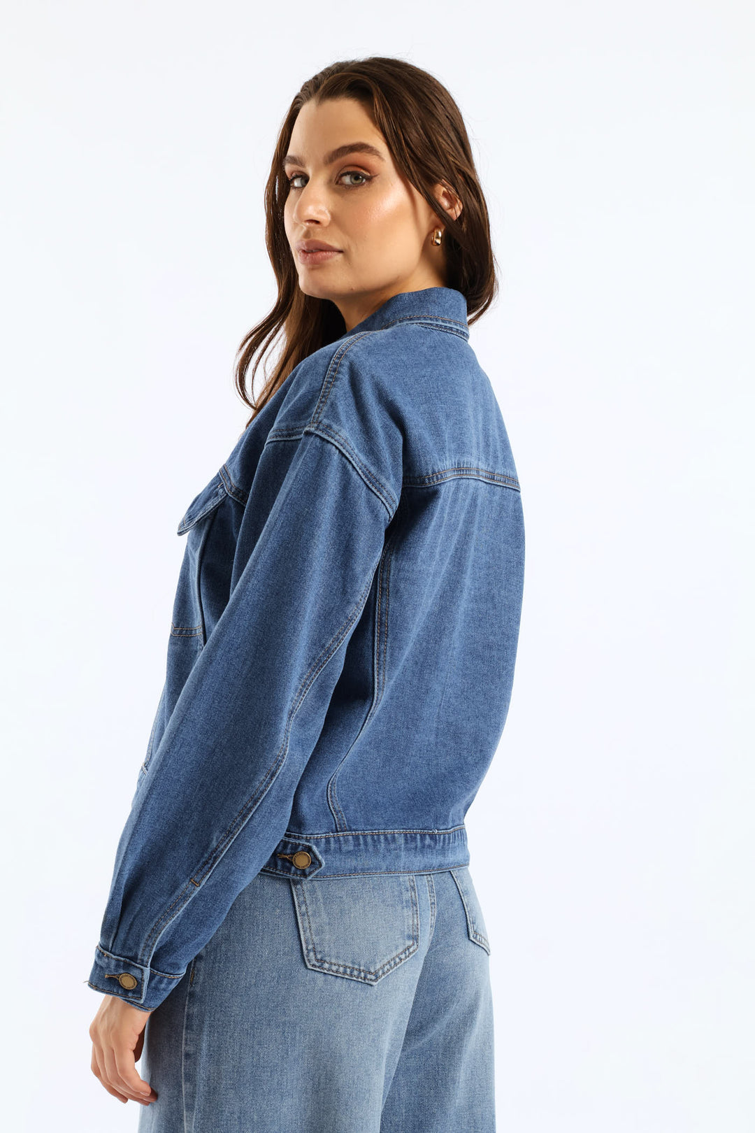 Panelled Denim Trucker Jacket - Medium Wash