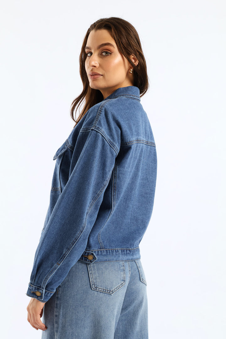 Panelled Denim Trucker Jacket - Medium Wash