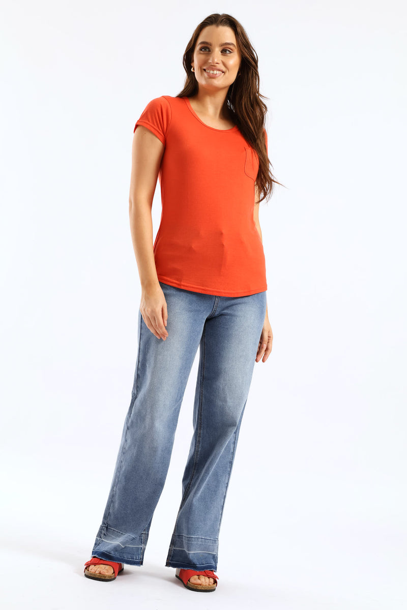 Hi-Rise Let Down Hem Wide Leg Jean - Mid Wash