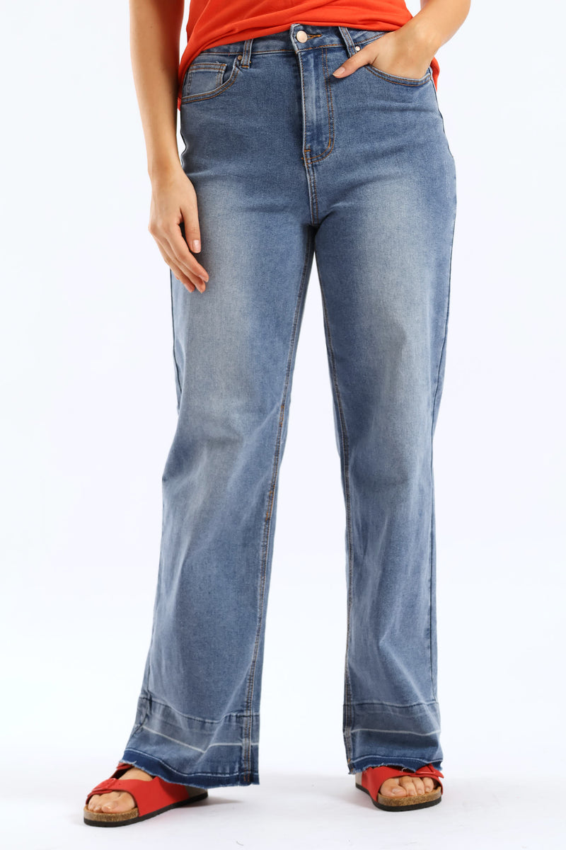 Hi-Rise Let Down Hem Wide Leg Jean - Mid Wash