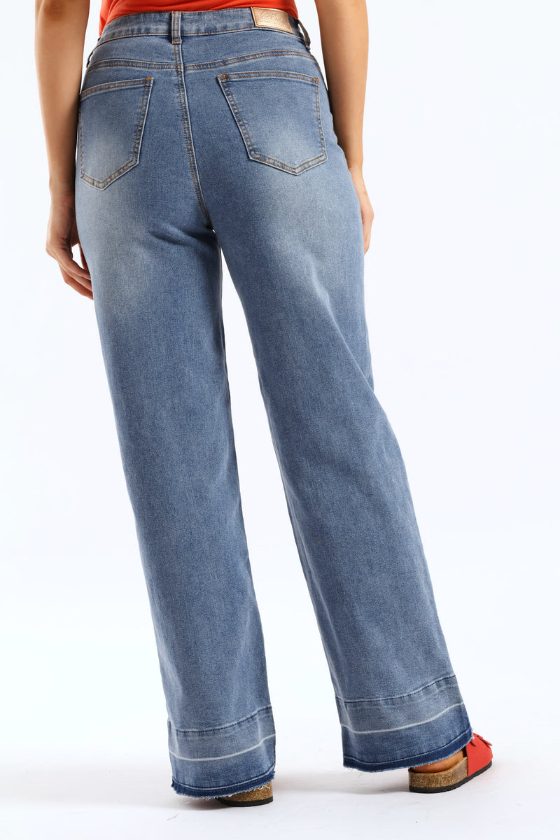 Hi-Rise Let Down Hem Wide Leg Jean - Mid Wash