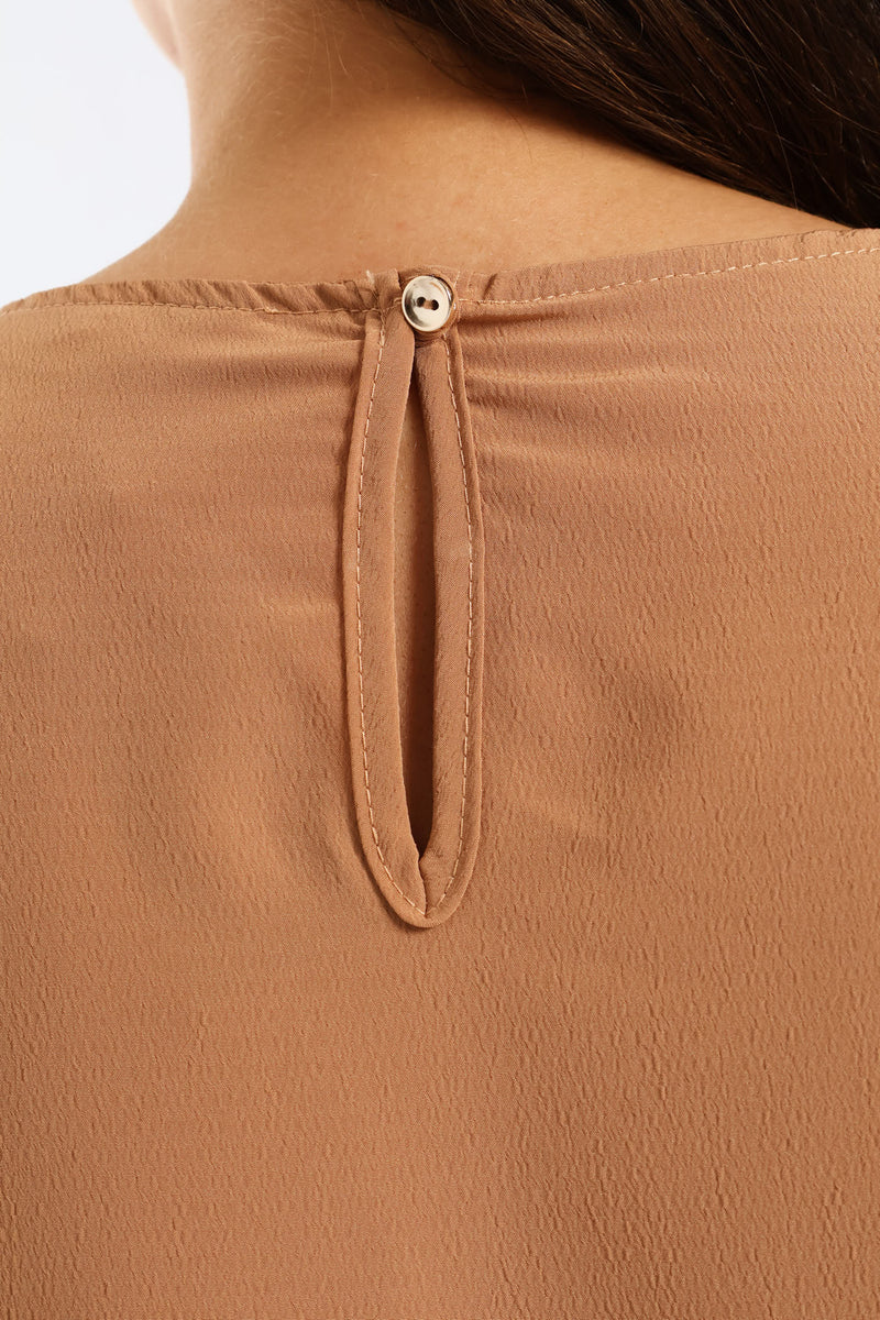 Keyhole Trim Popover Blouse - Brown