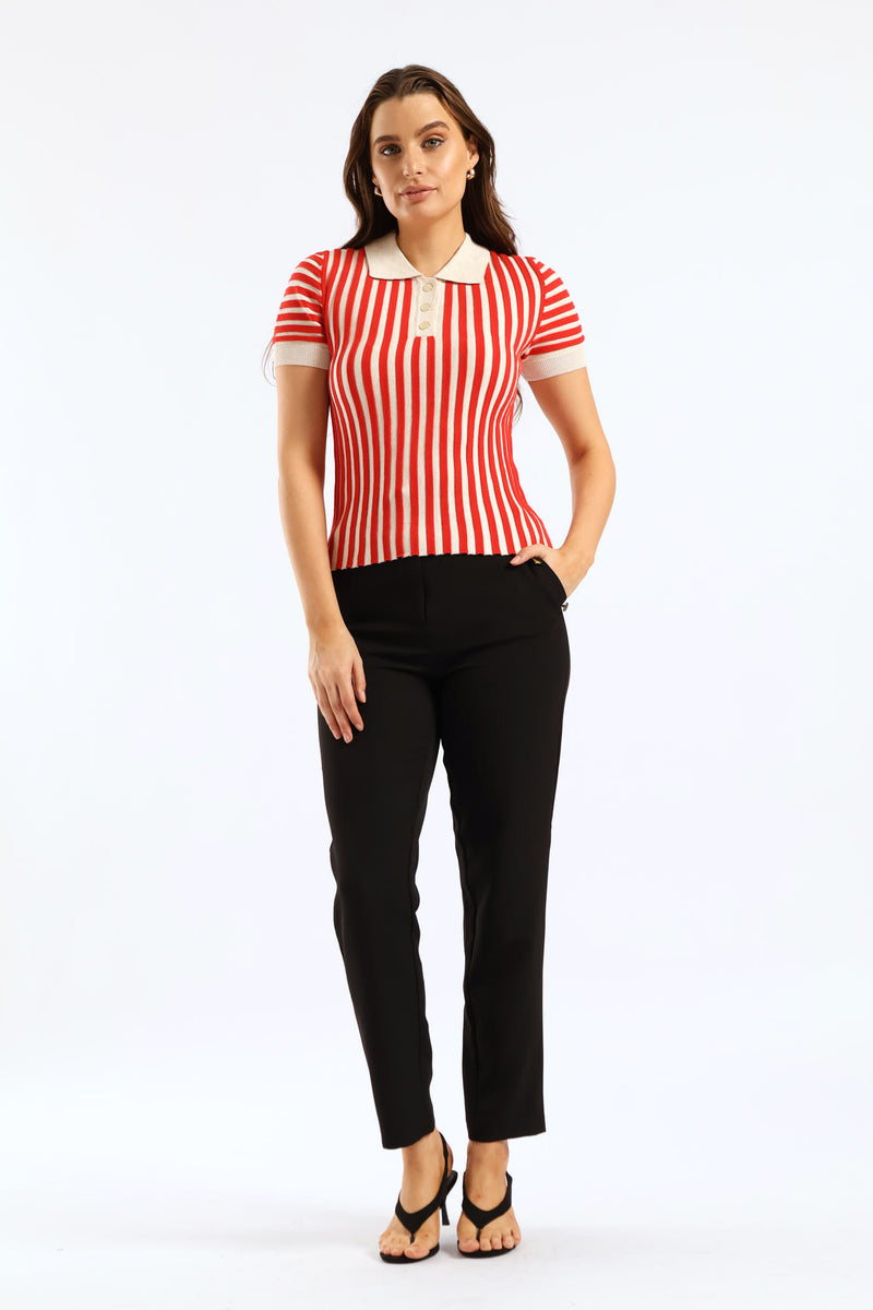 Side Button Tapered Leg Pant - Black