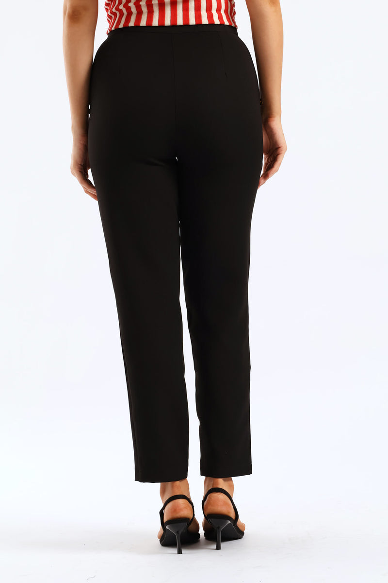 Side Button Tapered Leg Pant - Black