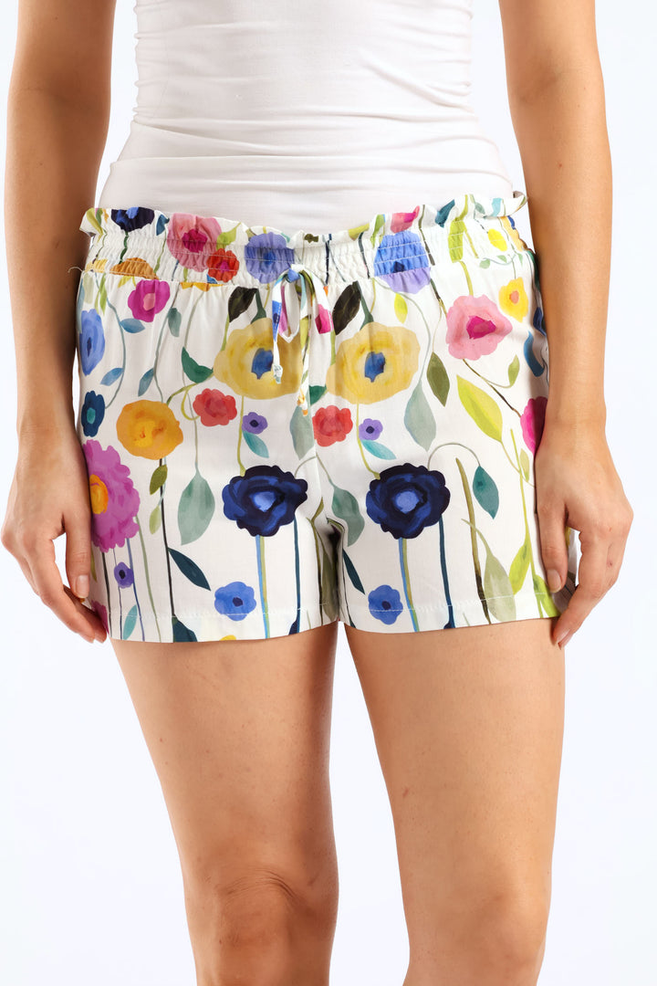 Shirred Waist Detail Woven Viscose Short - Multi