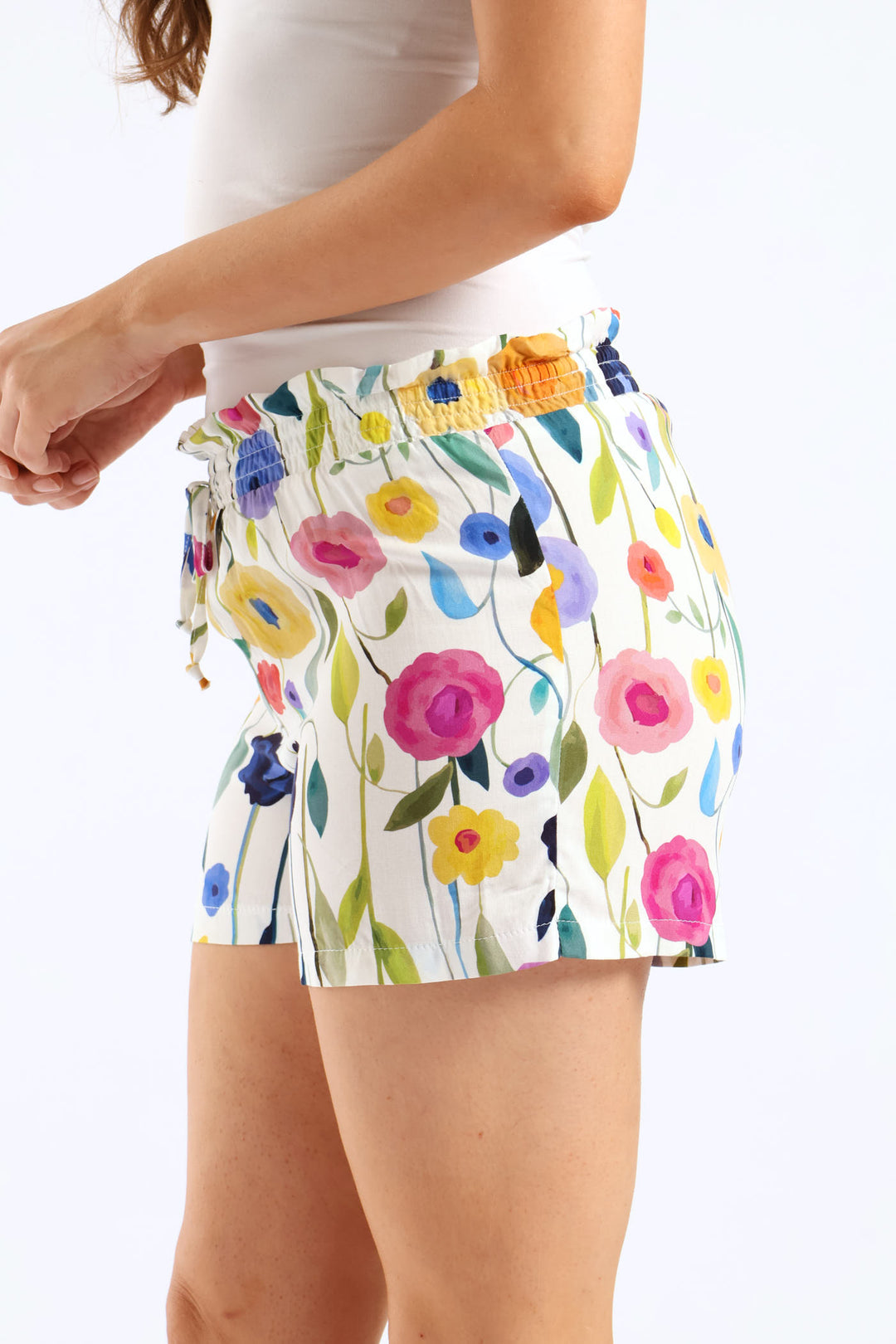 Shirred Waist Detail Woven Viscose Short - Multi