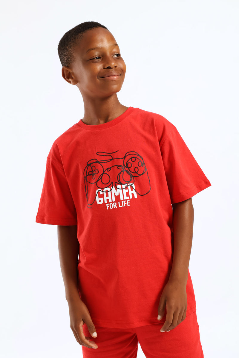 Boys Gamer For Life Print T-Shirt - Red