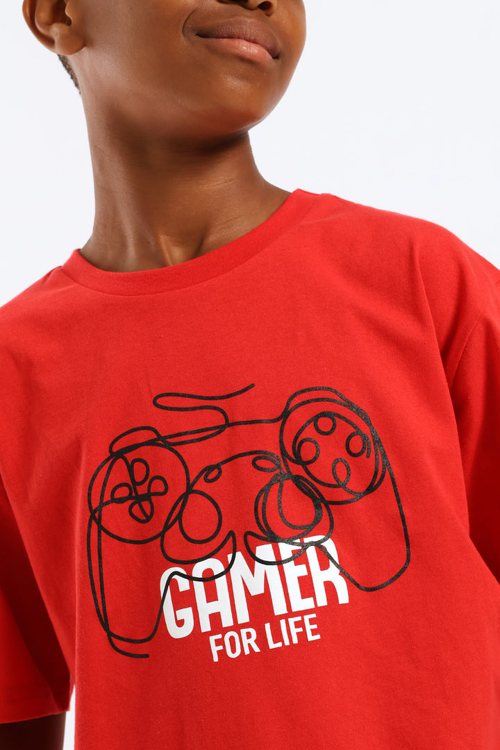 Boys Gamer For Life Print T-Shirt - Red