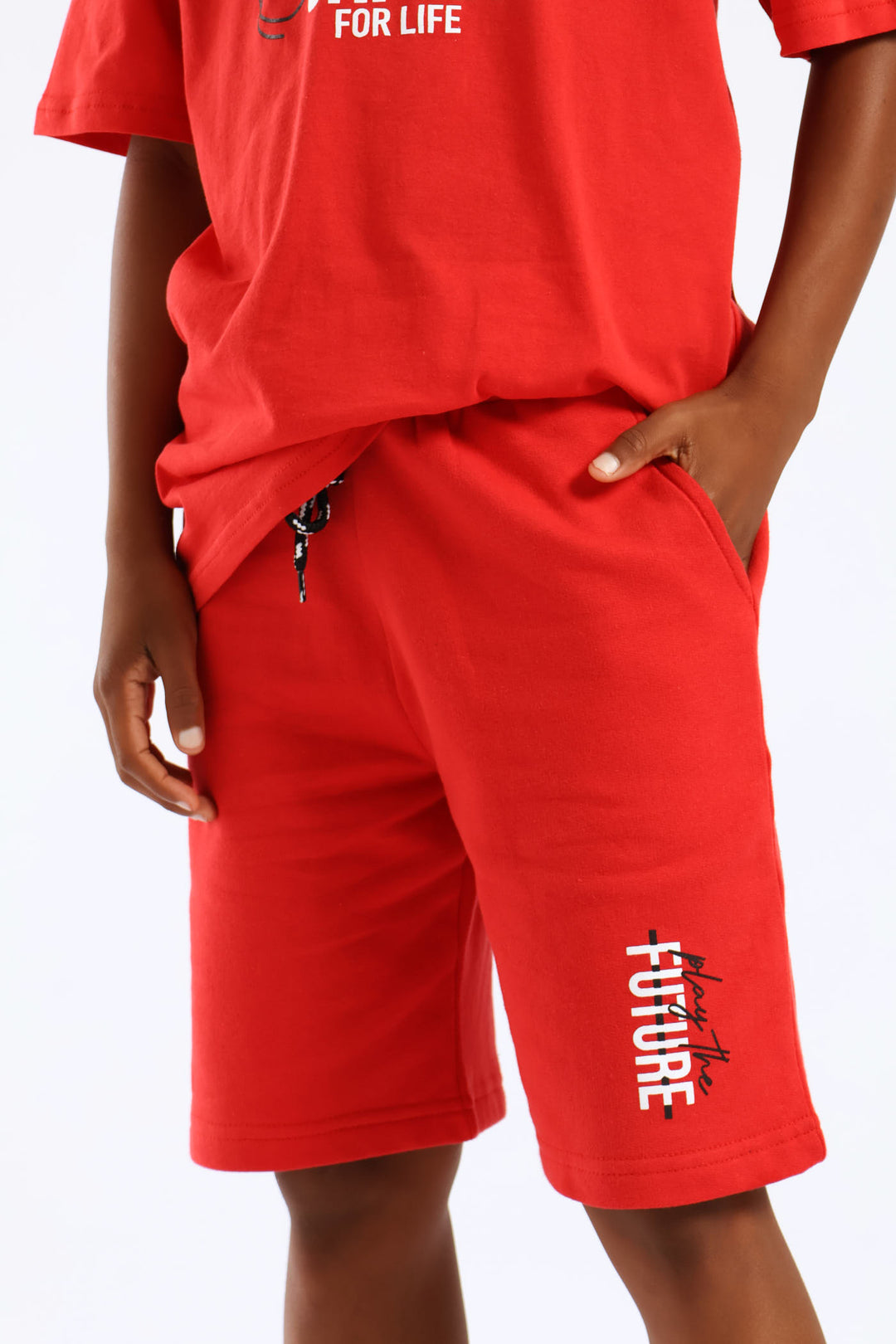 Boys Slogan Fleece Short - Red