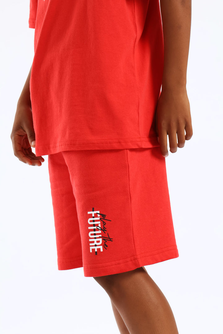 Boys Slogan Fleece Short - Red