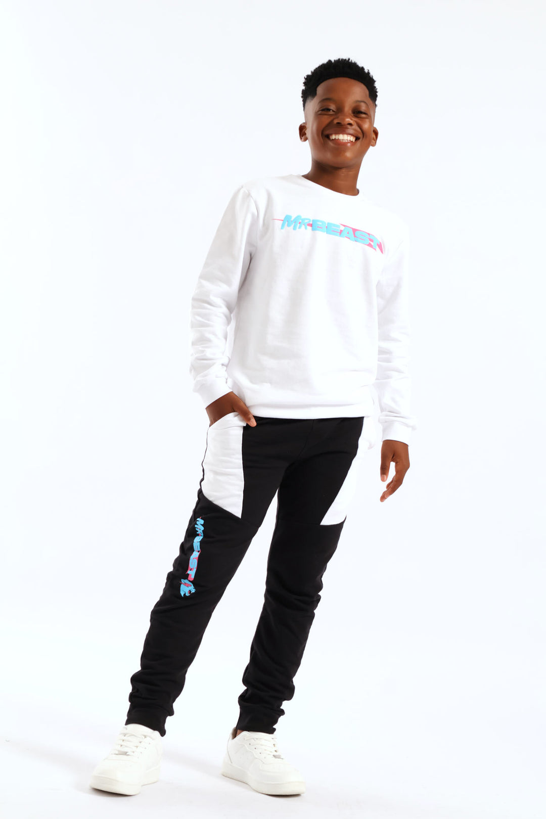 Boys Mr Beast Fleece Joggers - Black/White