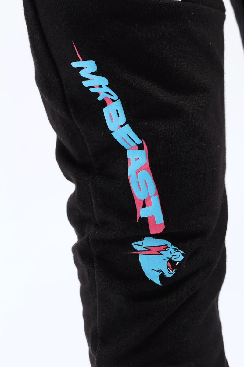 Boys Mr Beast Fleece Joggers - Black/White
