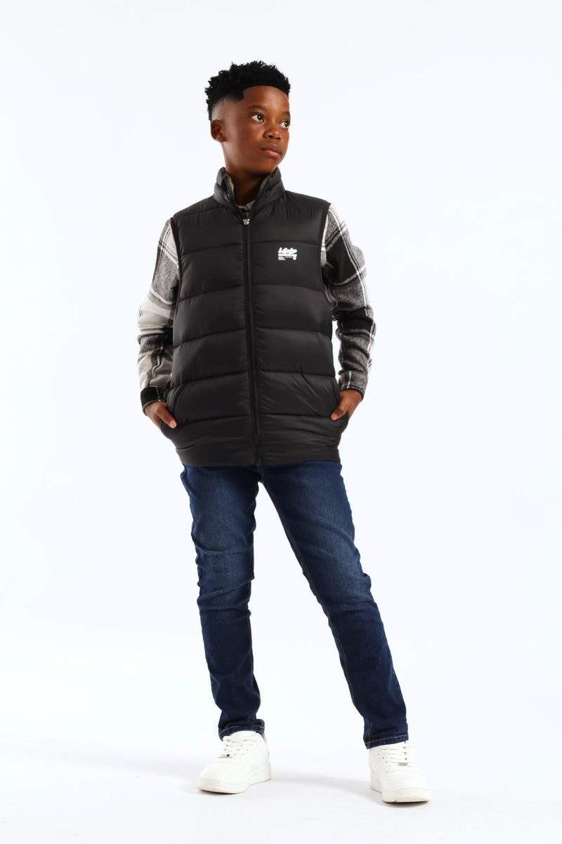 Boys Quilted Padded Gilet - Black