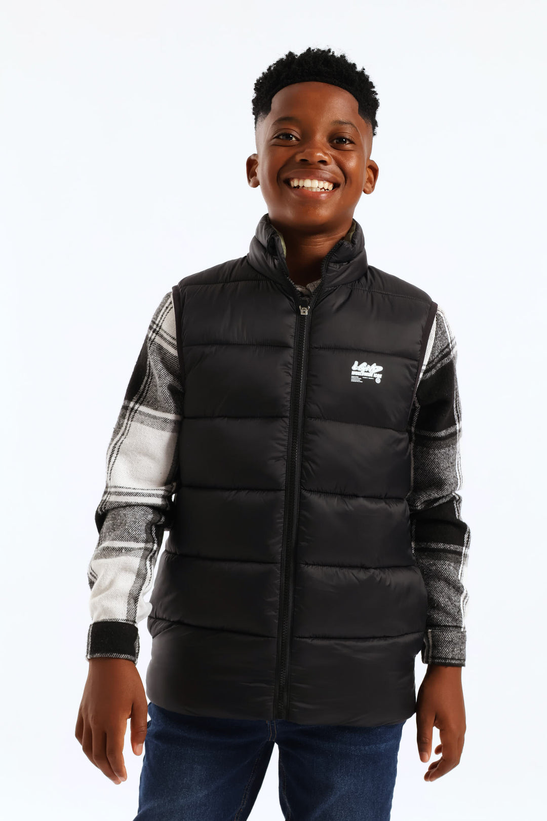 Boys Quilted Padded Gilet - Black