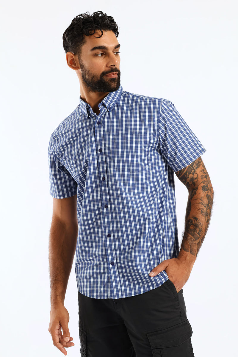 Button Down Check Shirt - Blue