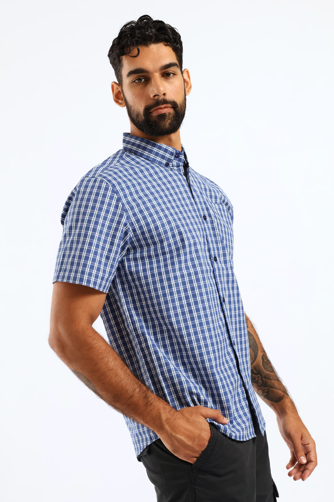 Button Down Check Shirt - Blue