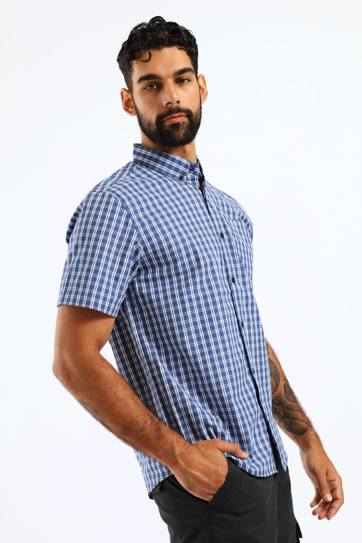 Button Down Check Shirt - Blue