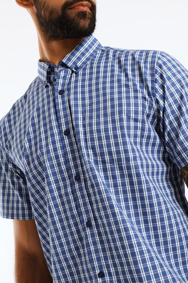 Button Down Check Shirt - Blue