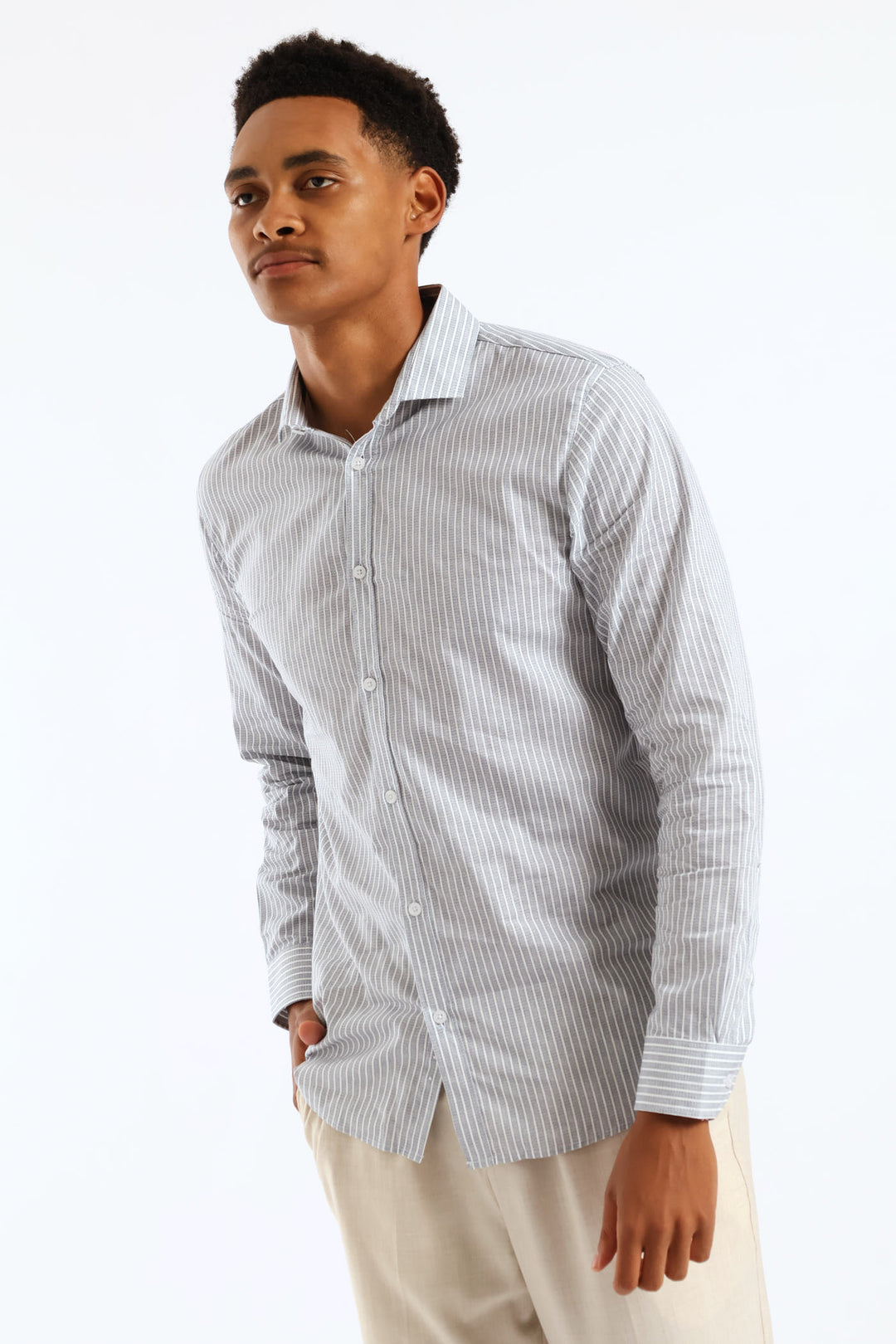 Slim Dotted Stripe Printed Shirt - White/Blue