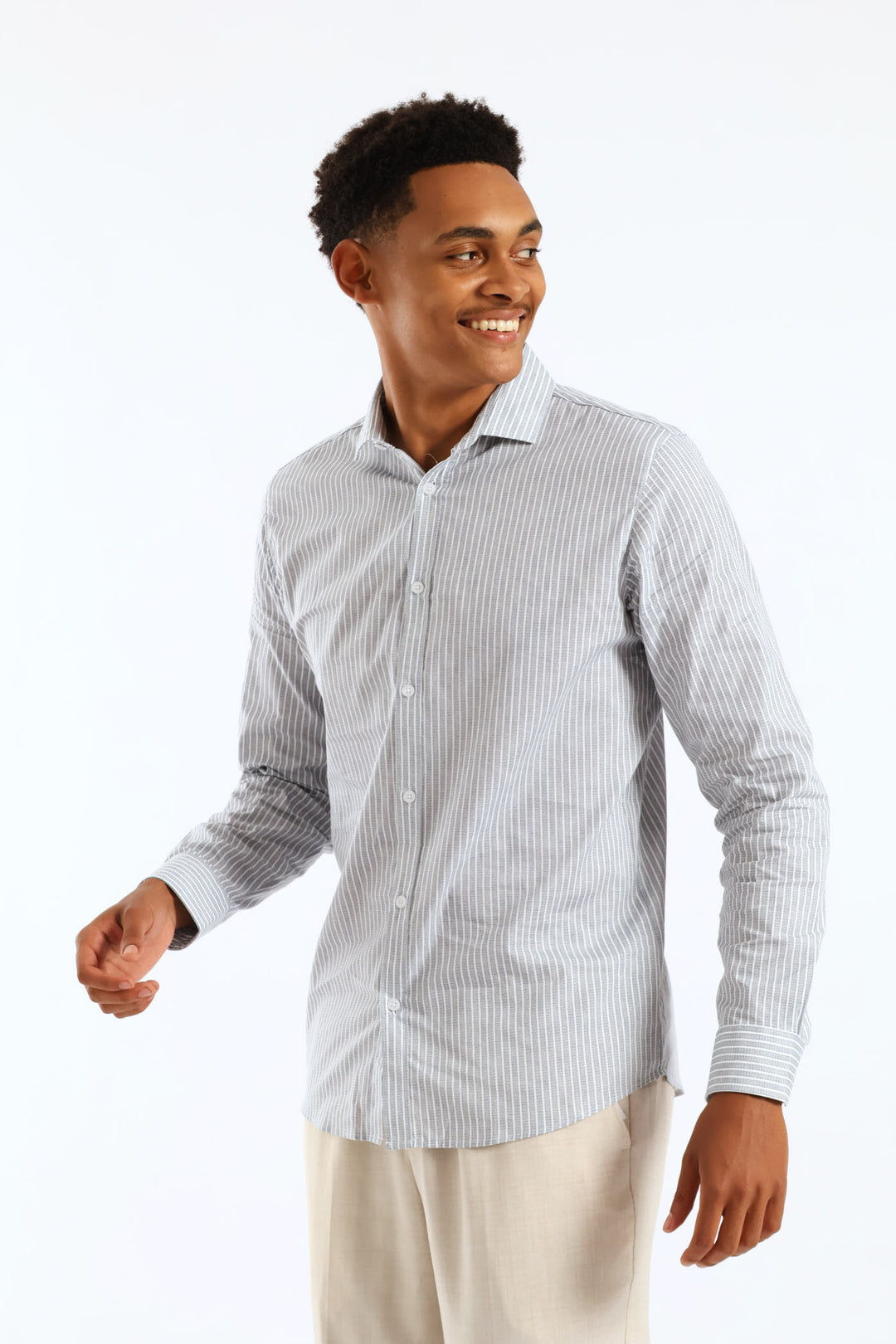 Slim Dotted Stripe Printed Shirt - White/Blue