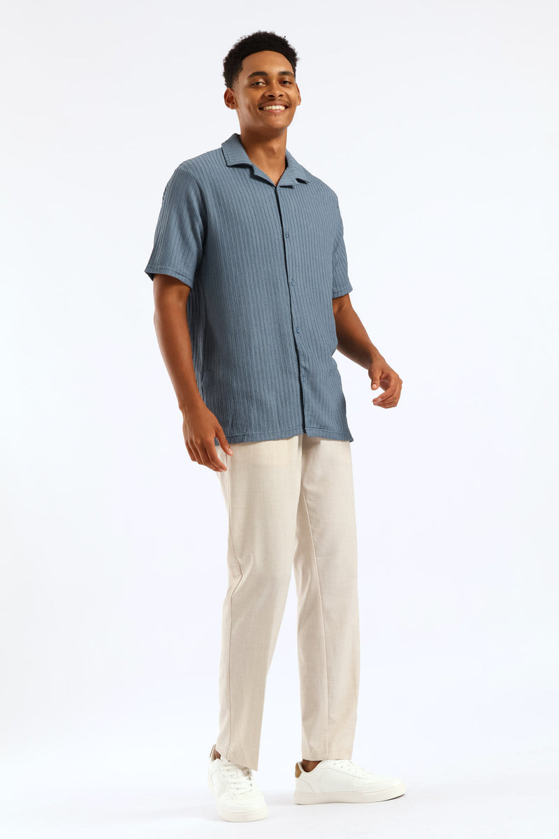 Short Sleeve Knit Shirt - Mid Blue