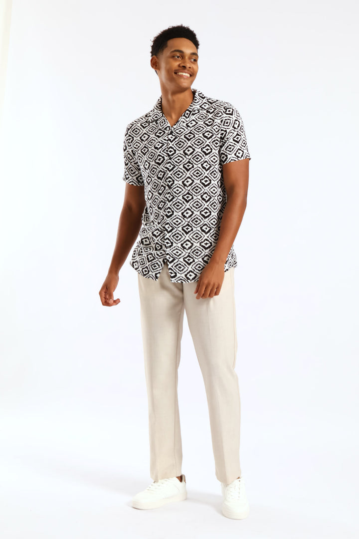 Abstract Aztec Viscose Shirt - Black/White