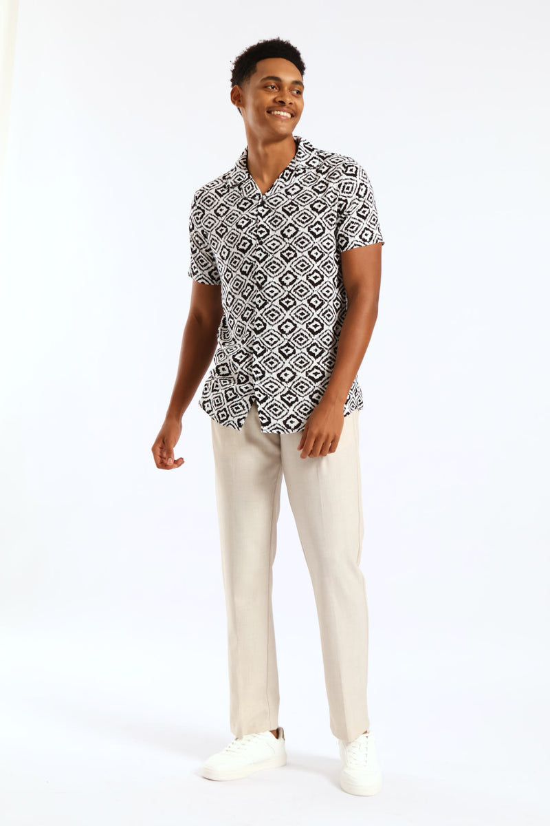 Abstract Aztec Viscose Shirt - Black/White