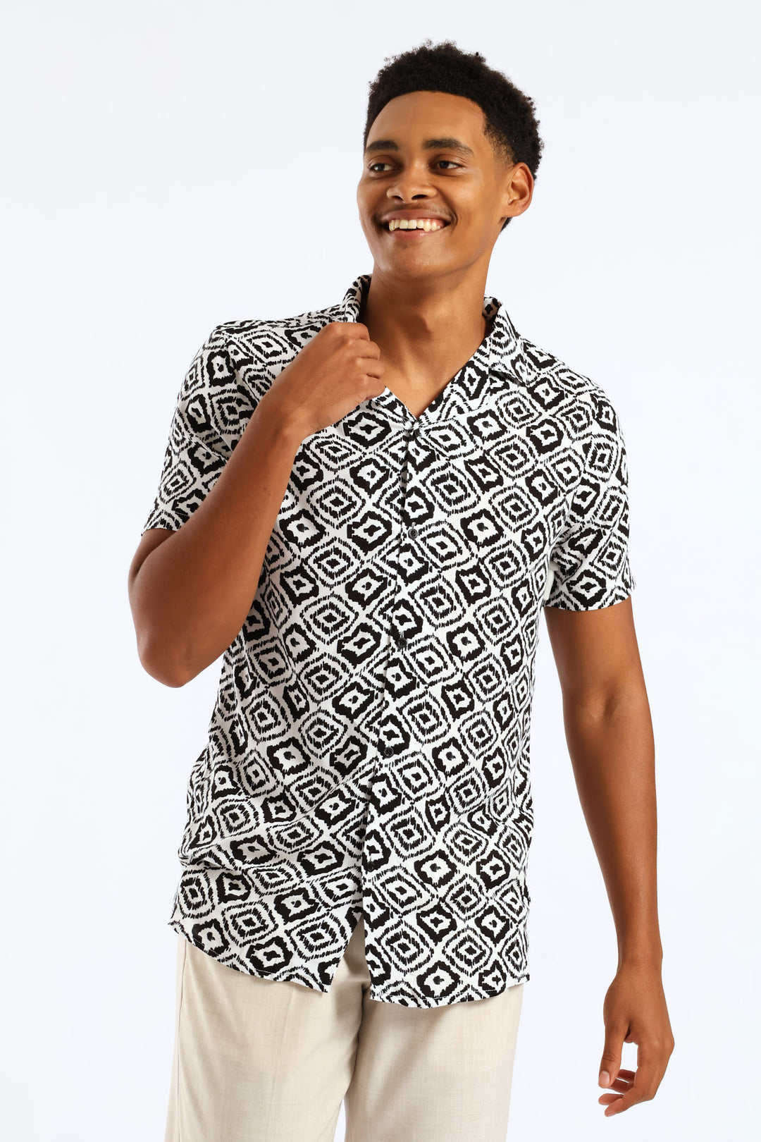 Abstract Aztec Viscose Shirt - Black/White