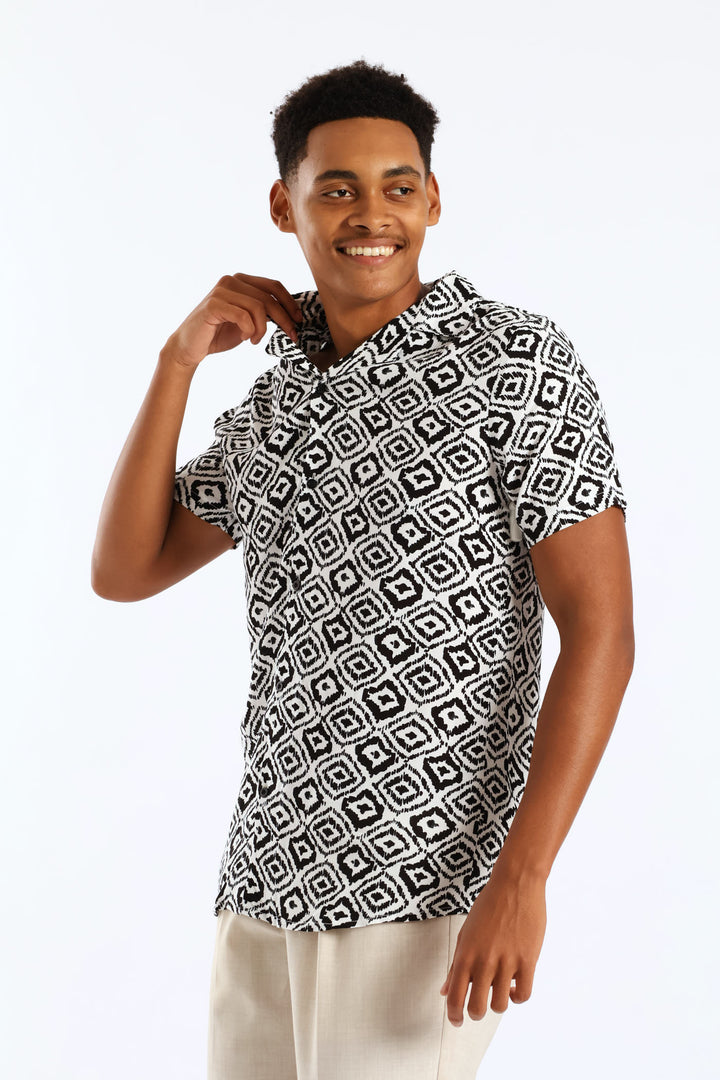 Abstract Aztec Viscose Shirt - Black/White