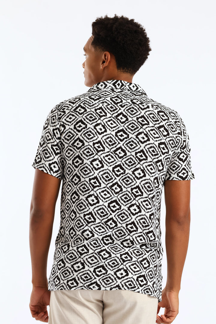 Abstract Aztec Viscose Shirt - Black/White